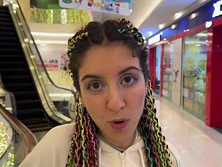 Cute brunette gets wild in public toilet