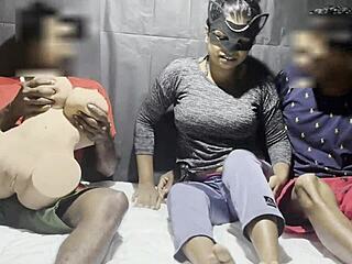 Halloween party with a sex doll and friends