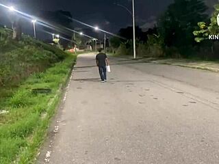 The wife trains her husband on the street