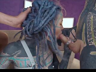 inked goth anuskatzz takes double anal with gape and swallow in punk style