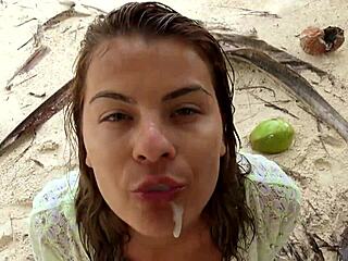 Facial finish and cumshot on Jasmine's tits after hardcore peeing